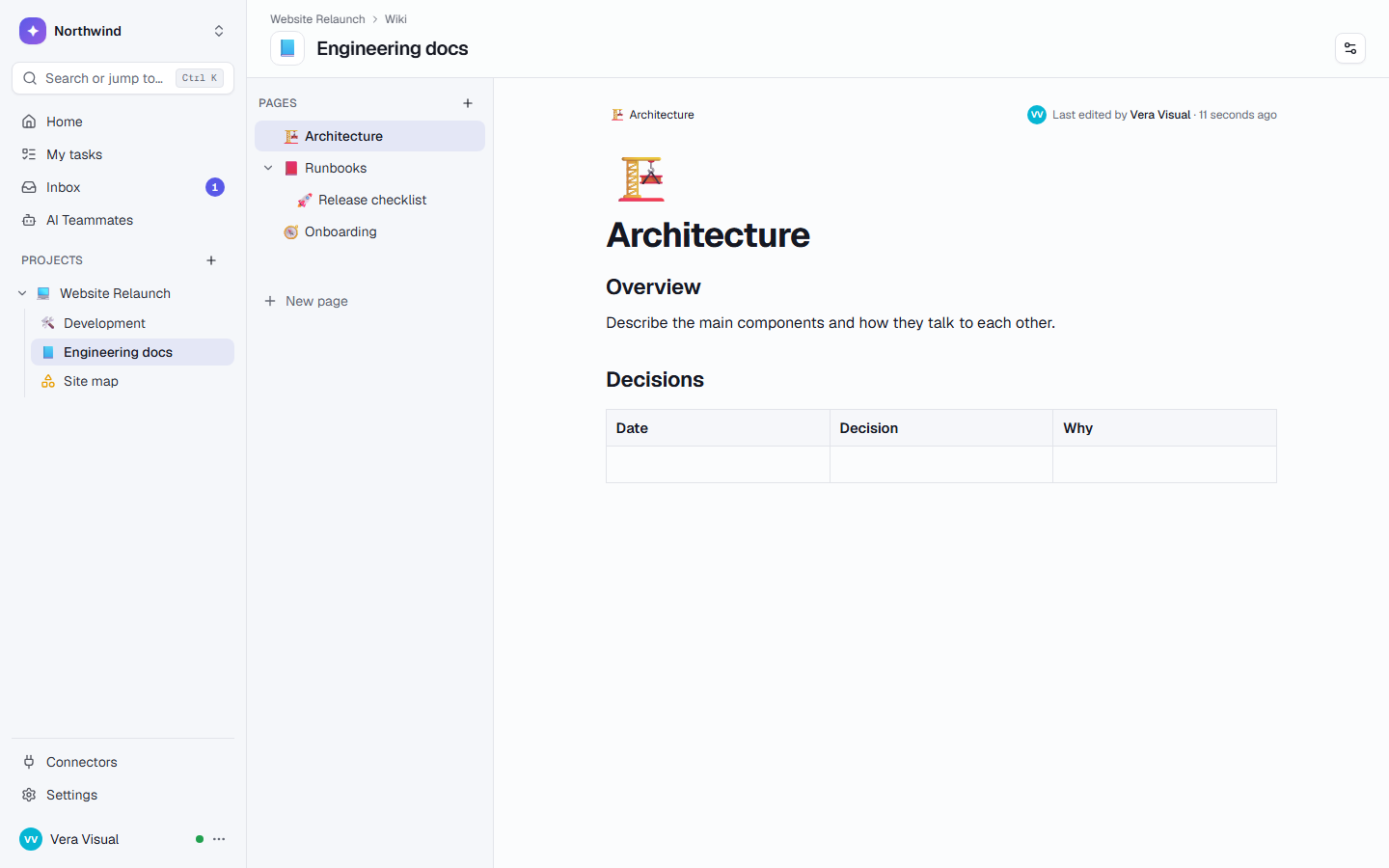 A wiki page in the engineering docs